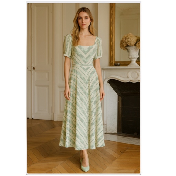 NY&CO Green Stripe Linen Dress Size Small - Picture 1 of 13